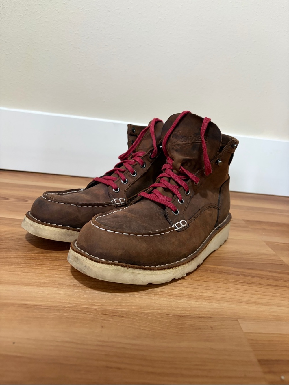 Danner Brown Leather Moc Toe Boot with Red Laces - Picture 2 of 6